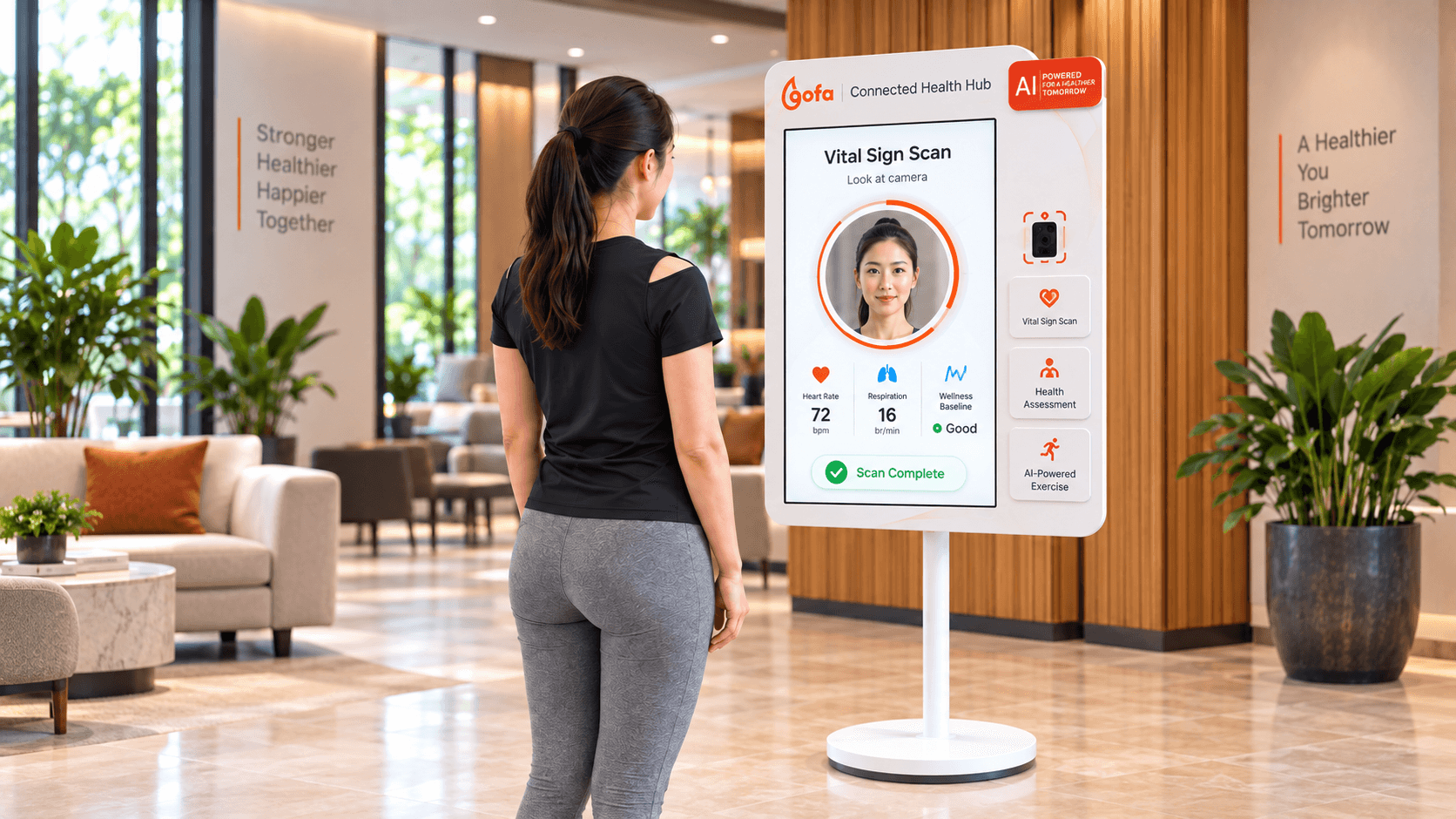 Visitor using GOFA Connected Health Hub vital sign scan
