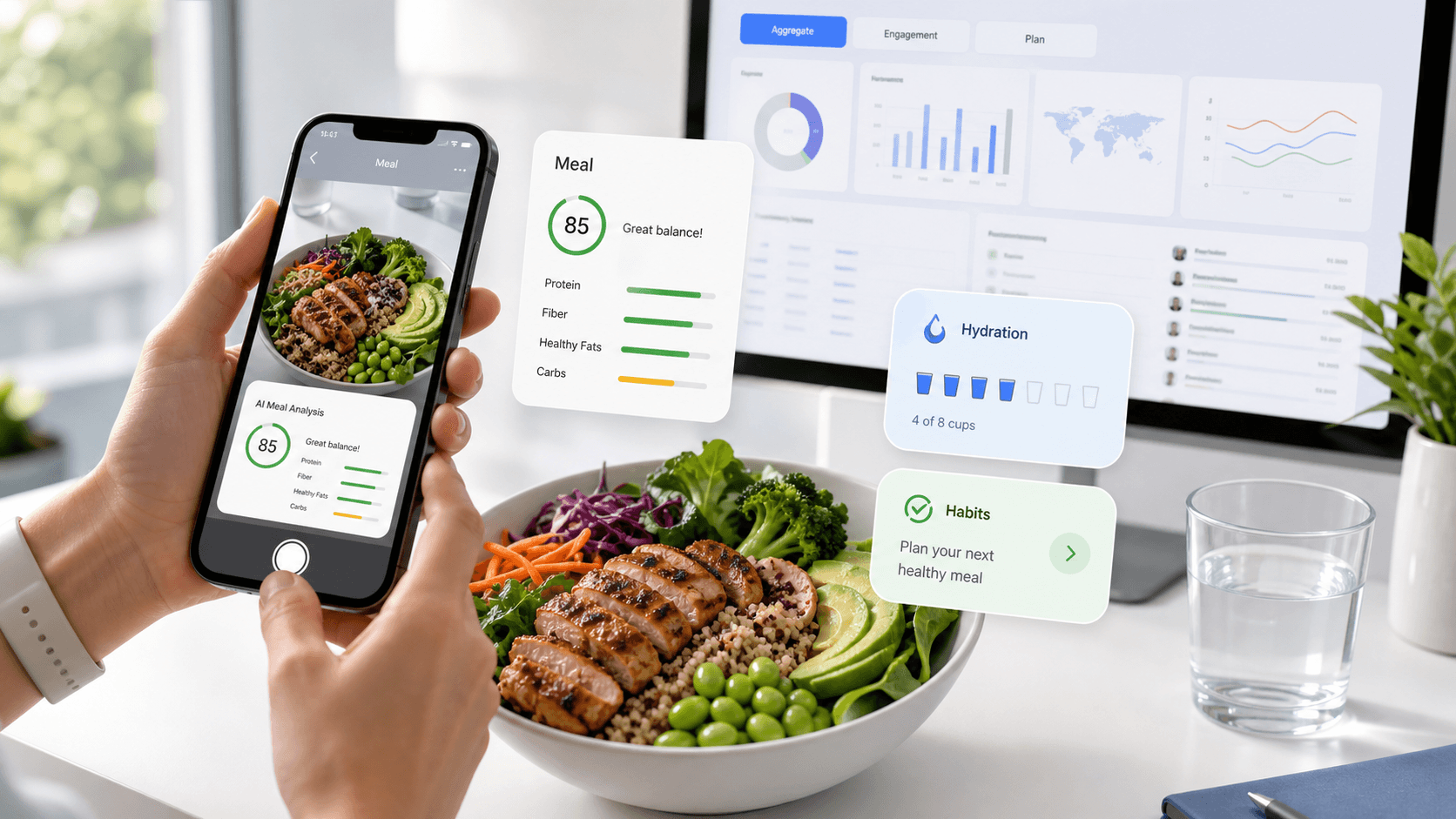 Weight management program showing meal analysis and nutrition insight