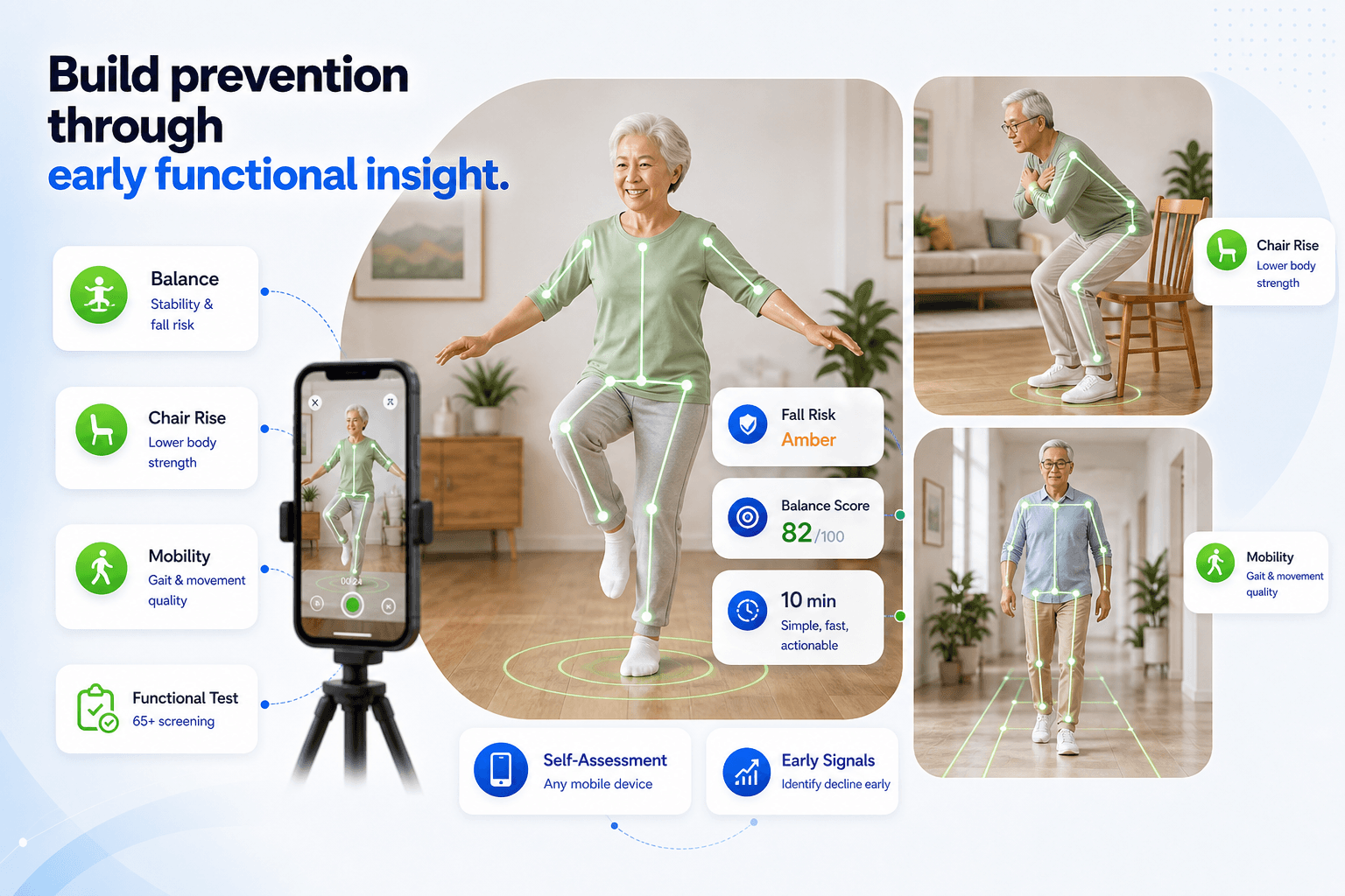 AI fall risk screening visual with balance and mobility assessment